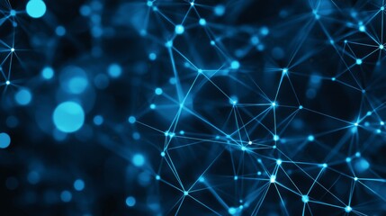 Poster - The artwork captures a complex web of blue lines and nodes on a dark backdrop, illustrating the idea of connectivity in a digital network, conveying technological themes