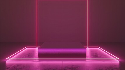 Poster - Top-Down Neon Square Podium – Minimalist 3D Design