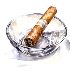 Sticker - Watercolor Illustration of a Cigar in an Ashtray.