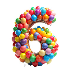 Fantastic colorful bright and vibrant birthday foil balloon in shape on number 6