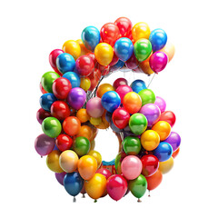 Fantastic colorful bright and vibrant birthday foil balloon in shape on number 6