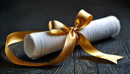 Wall Mural - Rolled diploma adorned with a gold ribbon, embodying achievement and success