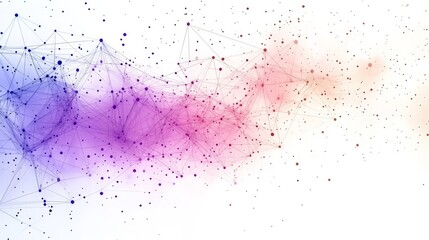Poster - Colorful geometric shapes and connecting lines create an abstract design on a light background, showcasing a blend of purple, pink, and blue hues