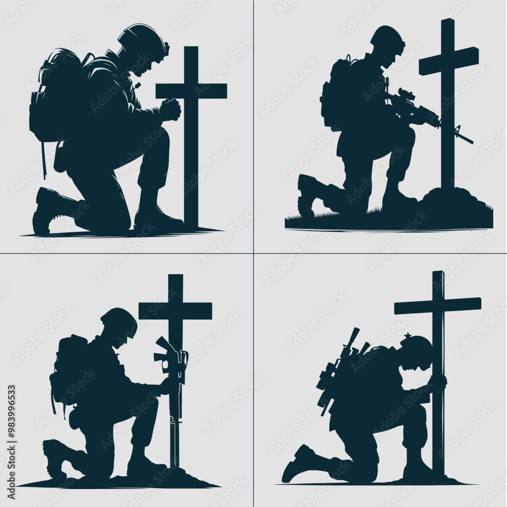 Vector de Stock Kneeling Soldier American Flag Svg & PNG Files ...
