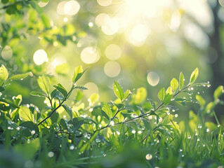 a background of green trees and grass