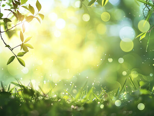 a background of green trees and grass