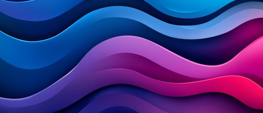 The design features smooth, flowing waves in vibrant blue, purple, and pink hues, creating an engaging abstract pattern that captures attention and evokes a sense of motion