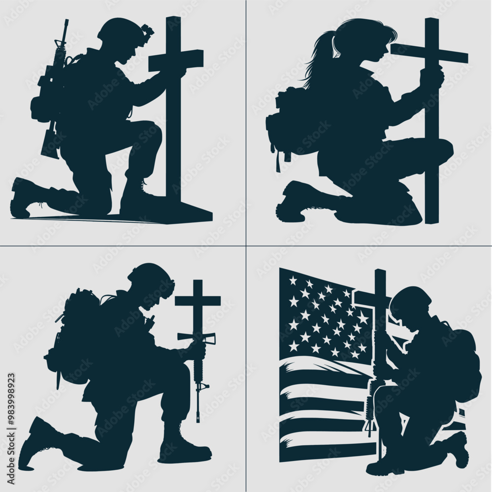 Image vectorielle Stock Kneeling Soldier American Flag Svg & PNG Files ...