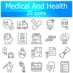 Medical and health vector icon pack set with isolated background 