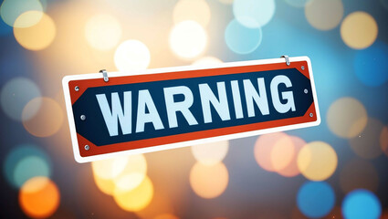 warning lettering on blurred lights bokeh background