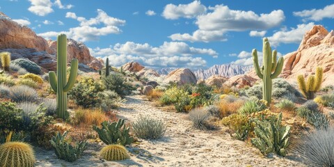 Canvas Print - cactus garden in a desert 