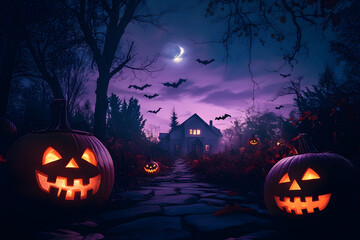 Wall Mural - Spooky Halloween night scene