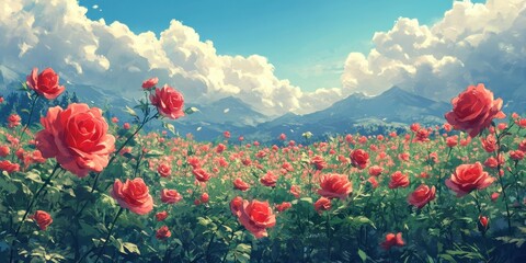 Wall Mural - rose garden in full bloom