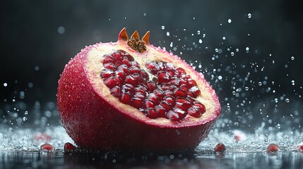 Canvas Print - Juicy Pomegranate with Water Drops