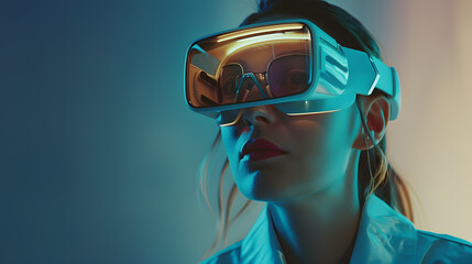 A woman wearing virtual glasses will wipe while controlling a program. AI Generated