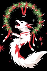 Wall Mural - Festive Fox with Christmas Wreath