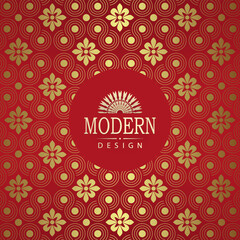 Wall Mural - Red background with beautiful golden floral pattern.