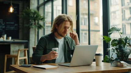 Wall Mural - The Man with Laptop Coffee