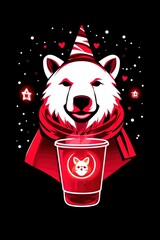 Wall Mural - Festive Polar Bear with Festive Drink