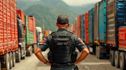 Customs officer blocking trucks at border due to trade policy