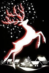 Canvas Print - Reindeer Silhouette Leaping Through the Night Sky with Falling Snow