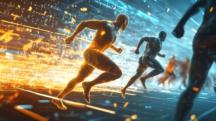Poster - Futuristic Runner in a Digital World