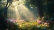 © CRISPIFLY - Magical Forest Meadow With Sunbeams and Butterflies
