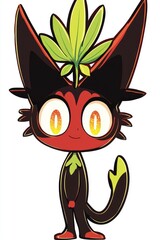 Sticker - Cute Cartoon Cat with Leaf on Head