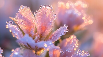 Poster - Dew Drops on Pink Flower Petals   Macro Photography  Nature Background
