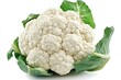 © khalid_spk - Create an image of a whole, fresh cauliflower with bright white florets and green leaves around