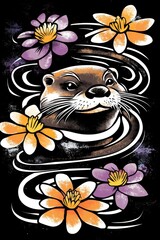 Poster - Otter In Flowery Whirlpool