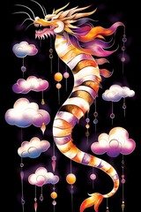 Poster - Colorful Dragon With Clouds and Beads