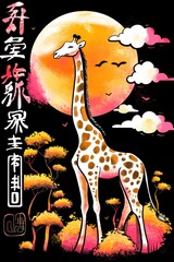 Poster - Giraffe Standing Tall in a Sunset Landscape