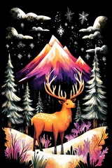 Sticker - Majestic Deer in Winter Wonderland