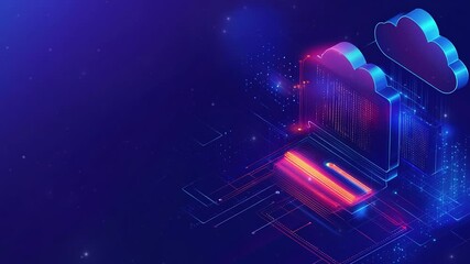 Poster - Cloud computing technology. Data center and network connection. Futuristic technology background. Futuristic network of cloud computing. Modern tech. Online storage technology. Copy space area. 4K 