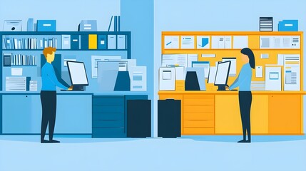 Poster - Business People Working at Computers in Modern Office