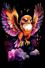 Wall Mural - Fiery Hawk Soaring Through the Night Sky