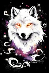 Poster - White Wolf in a Galaxy of Stars