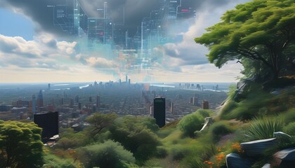 Wall Mural - Urban Biodiversity: A Harmonious Blend of Cityscape and Nature through Generative AI