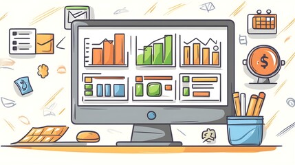 Poster - Business Analytics Data Analysis Dashboard Computer Illustration