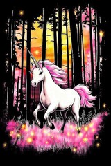 Canvas Print - Magical Unicorn in Enchanted Forest at Sunset