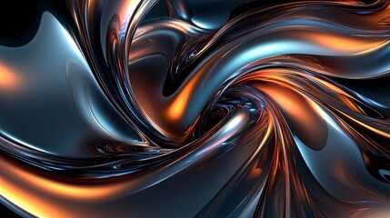 Poster - Abstract Swirling Metallic Background   Blue  Orange  and Black
