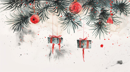 Wall Mural - Christmas ink painting illustration