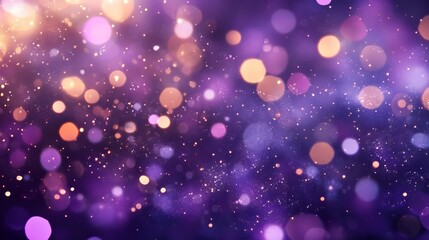 Wall Mural - purple sparkling lights create a festive background with violet bokeh.