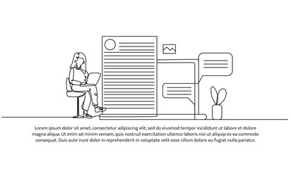 Wall Mural - Continuous one line design of a social media admin. Minimalist style vector illustration on white background.