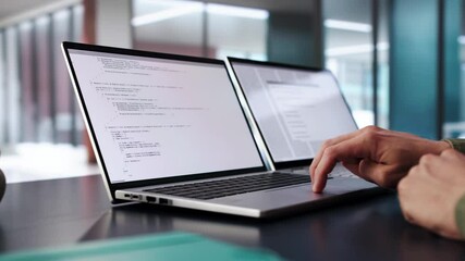 Fototapete - Coder Using Computer At Desk