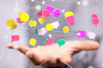 Poster - touching messaging and chatting icon. Chat concept