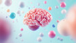 © mingnimit - Surreal brain concept with floating spheres in dreamy atmosphere, showcasing blend of colors and shapes that evoke curiosity and wonder