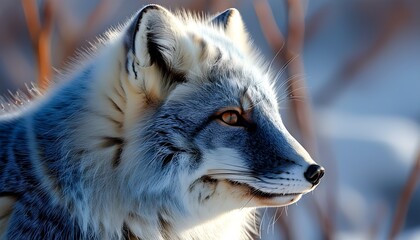 Wall Mural - Close-up portrait of a blue morph Arctic fox in a snowy winter landscape