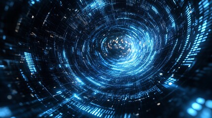 Wall Mural - A vortex background swirling with future information such as computers, documents, books, science, math, and social media, spiraling out of control